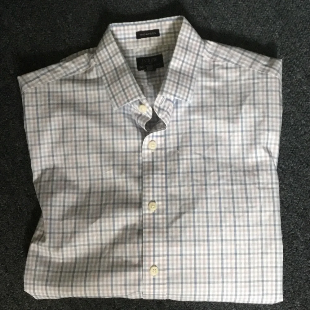 J. Crew Men's Light Blue and Gray Plaid Dress Shirt